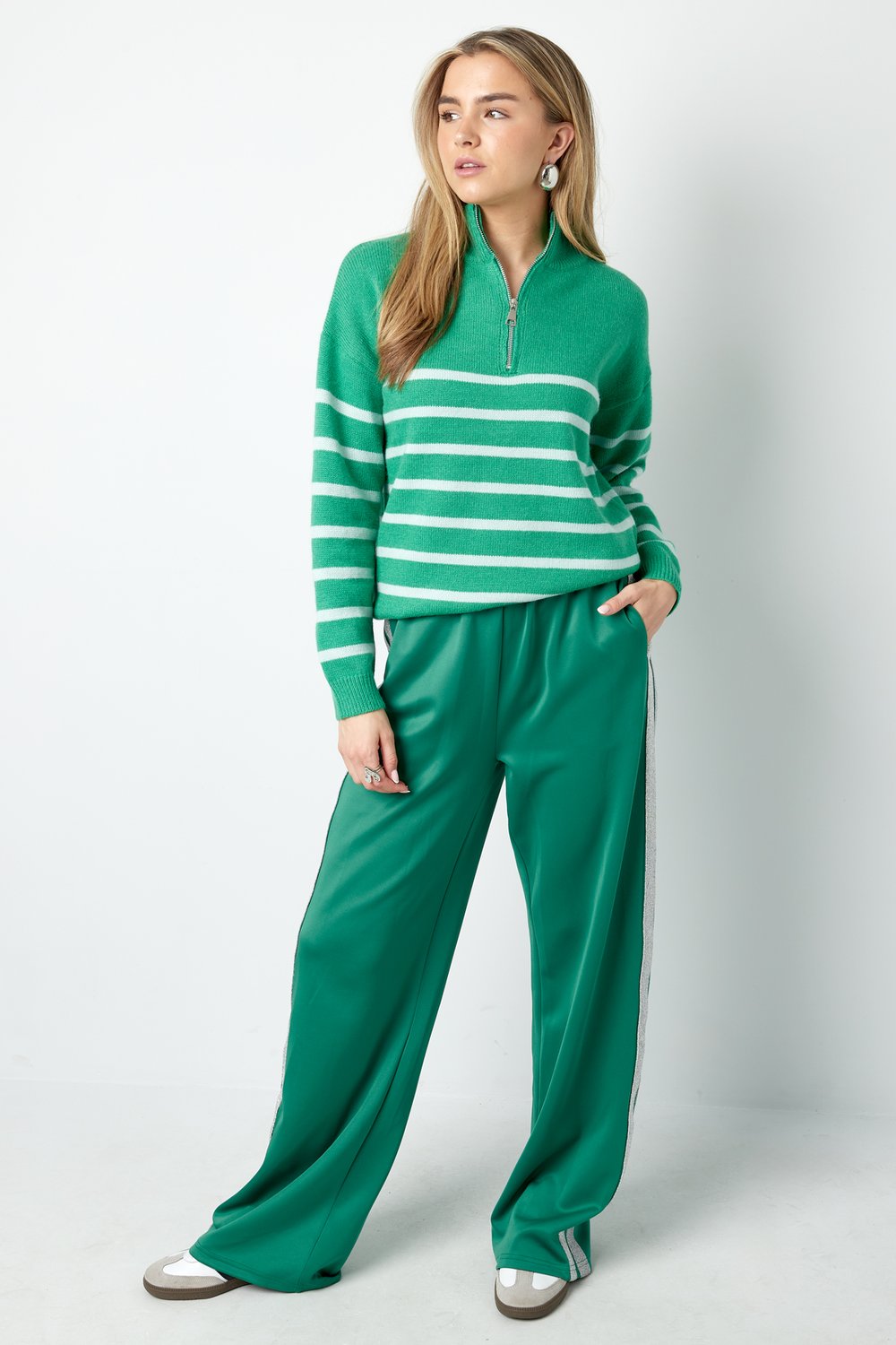 Knitted sweater stripes with zipper - beige black - SM h5Picture8